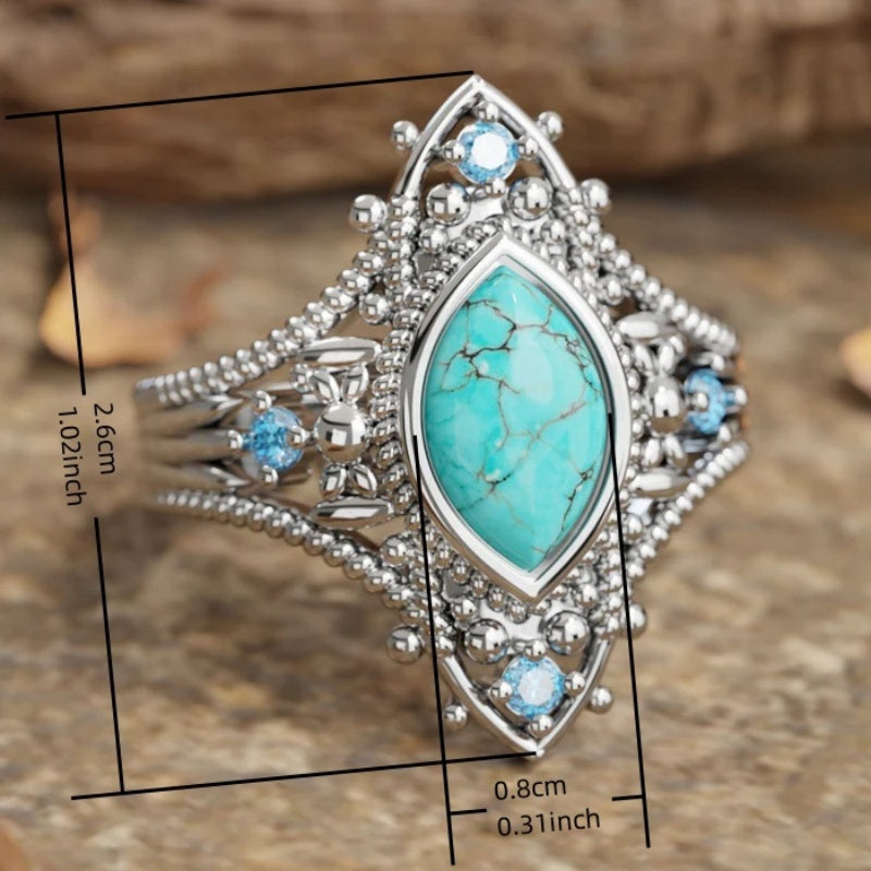 Bohemian Retro Blue Crystal Inlaid Turquoise Ring