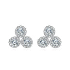925 Sterling Silver Triple Moissanite Cluster Earrings, White Gold Plated