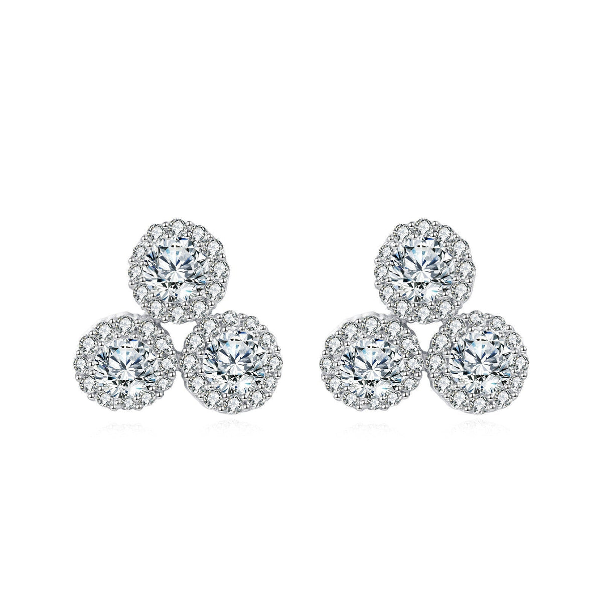 925 Sterling Silver Triple Moissanite Cluster Earrings, White Gold Plated