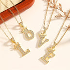 Initial Crown Necklace in Gold Tone