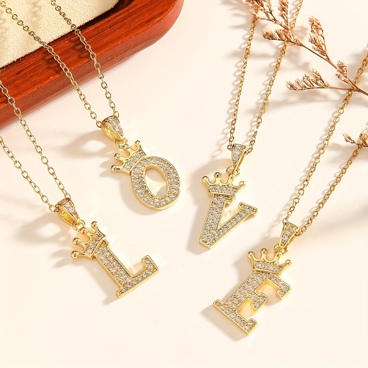 Initial Crown Necklace in Gold Tone