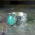 Carved Flower Emerald-Look Ring