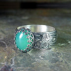 Carved Flower Emerald-Look Ring