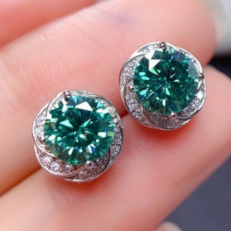 Sparkling Green Zirconia Flower Stud Earrings