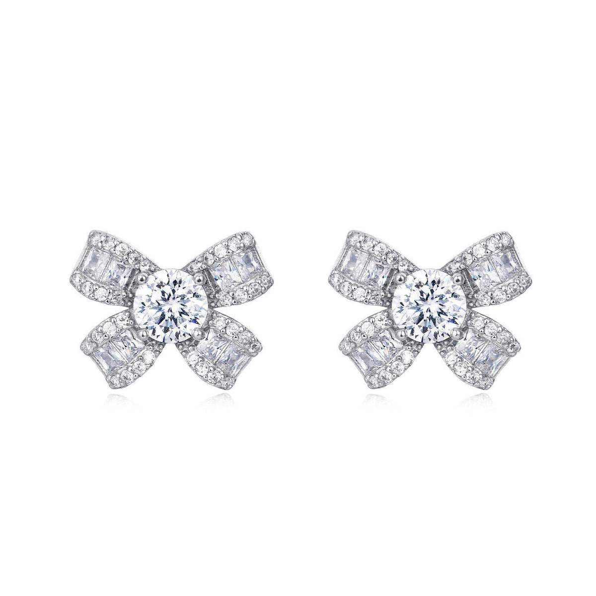 925 Sterling Silver Floral Moissanite Earrings with Round Centre Stone