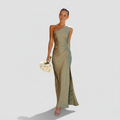 One-Shoulder Fitted Maxi Dress with Side Slit
