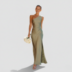 One-Shoulder Fitted Maxi Dress with Side Slit