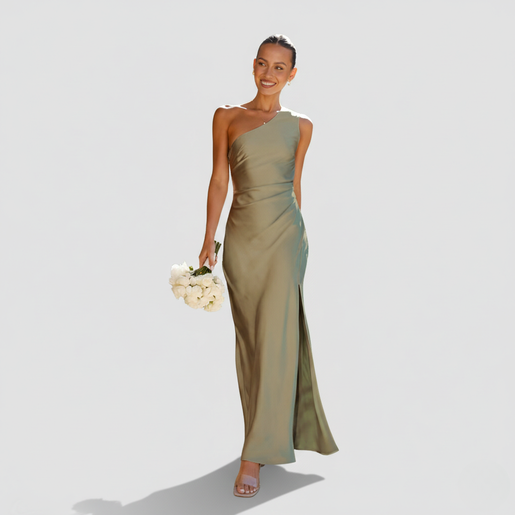One-Shoulder Fitted Maxi Dress with Side Slit
