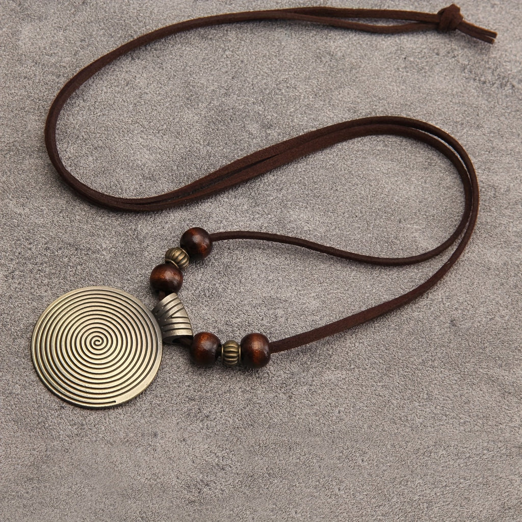 Vintage Zodiac Wooden Bead Pendant Necklace
