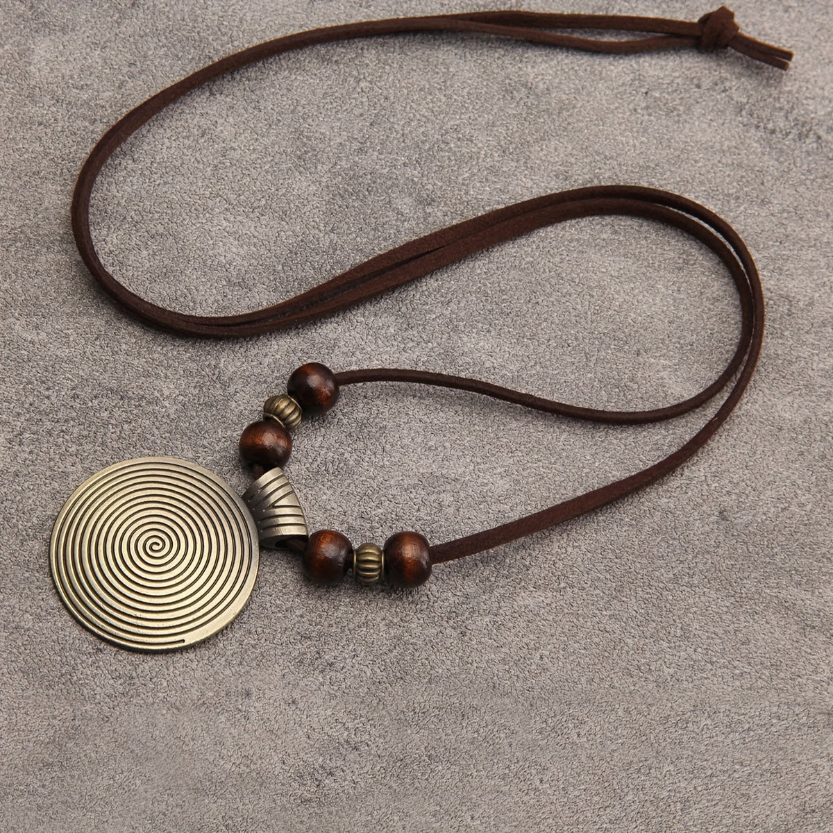 Vintage Zodiac Wooden Bead Pendant Necklace