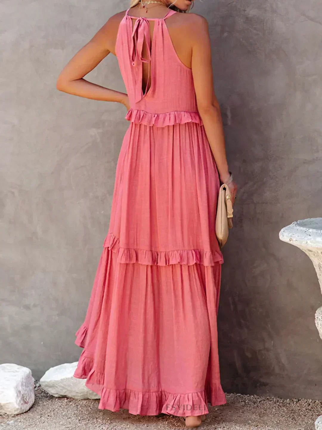 Sleeveless Halter Tiered Ruffle Maxi Dress