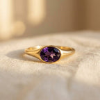 Amethyst-Look Crystal Gold-Tone Statement Ring