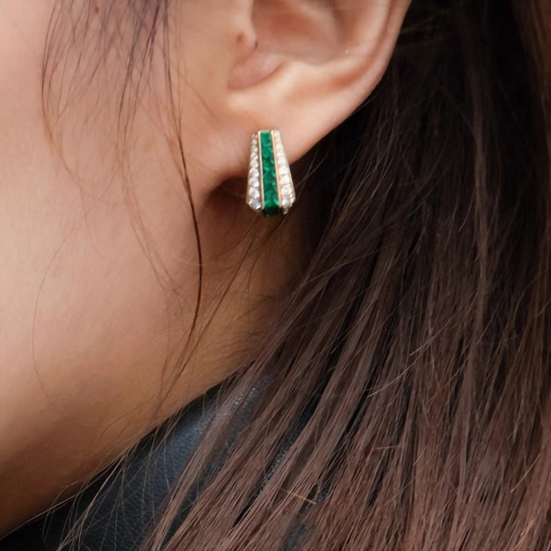 Emerald-Look Chevron Drop Earrings
