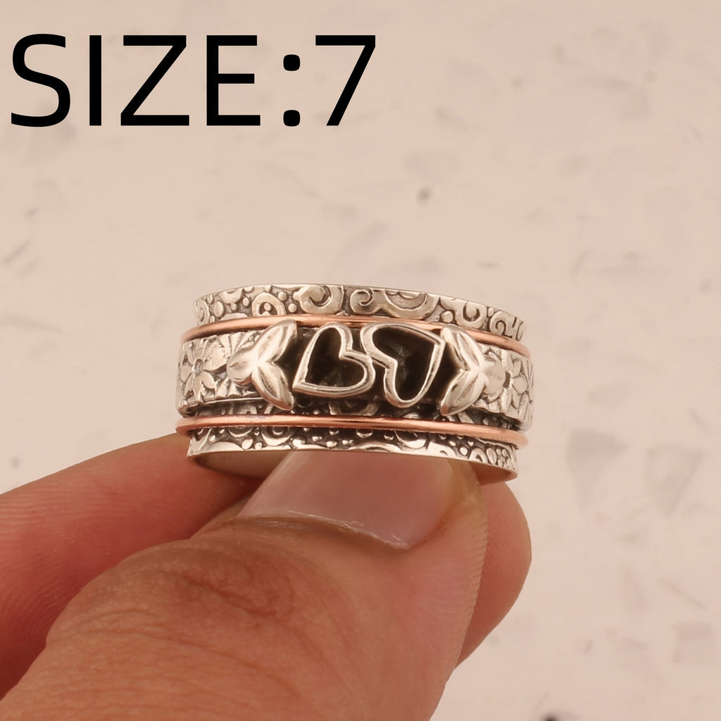 Vintage-Style Butterfly Heart Silver-Plated Spinner Ring