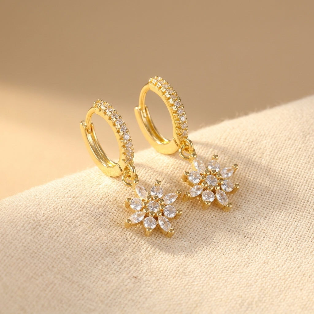 Starry Cubic Zirconia Gold-Tone Dangle Earrings