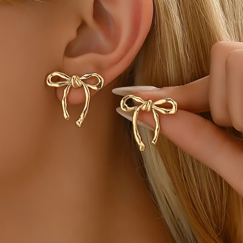 Vintage-Inspired Ribbon Bow Stud Earrings