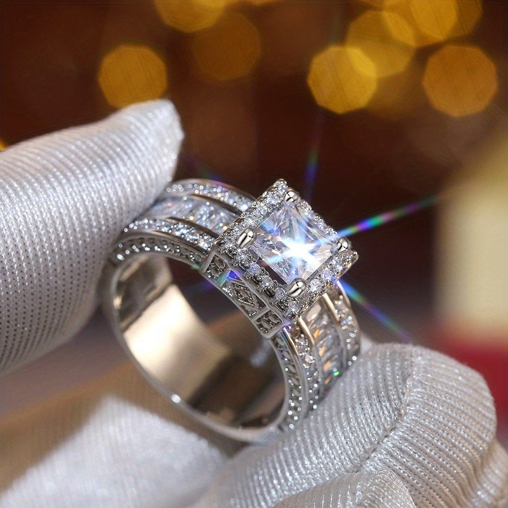 Square Zirconia Ring with Radiant Cut