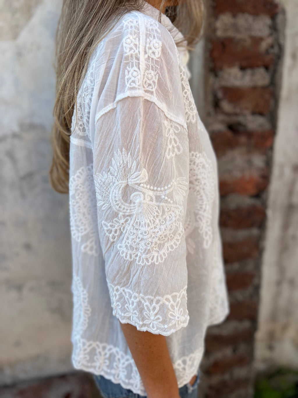 Embroidered Cotton-Blend Cardigan with Sweetheart Neckline