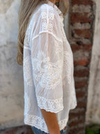 Embroidered Cotton-Blend Cardigan with Sweetheart Neckline