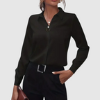 Folded-Collar Blouse with Long Sleeves