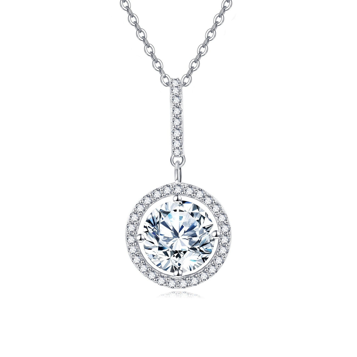 925 Sterling Silver Solitaire Moissanite Necklace, White Gold Plated