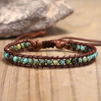 Turquoise Stone Bracelet Braided on Brown Cord