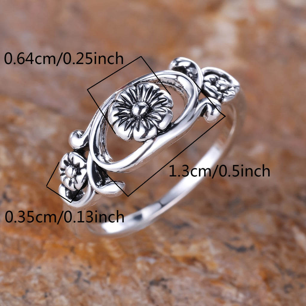 Vintage-Style Bohemian Silver-Plated Flower Ring