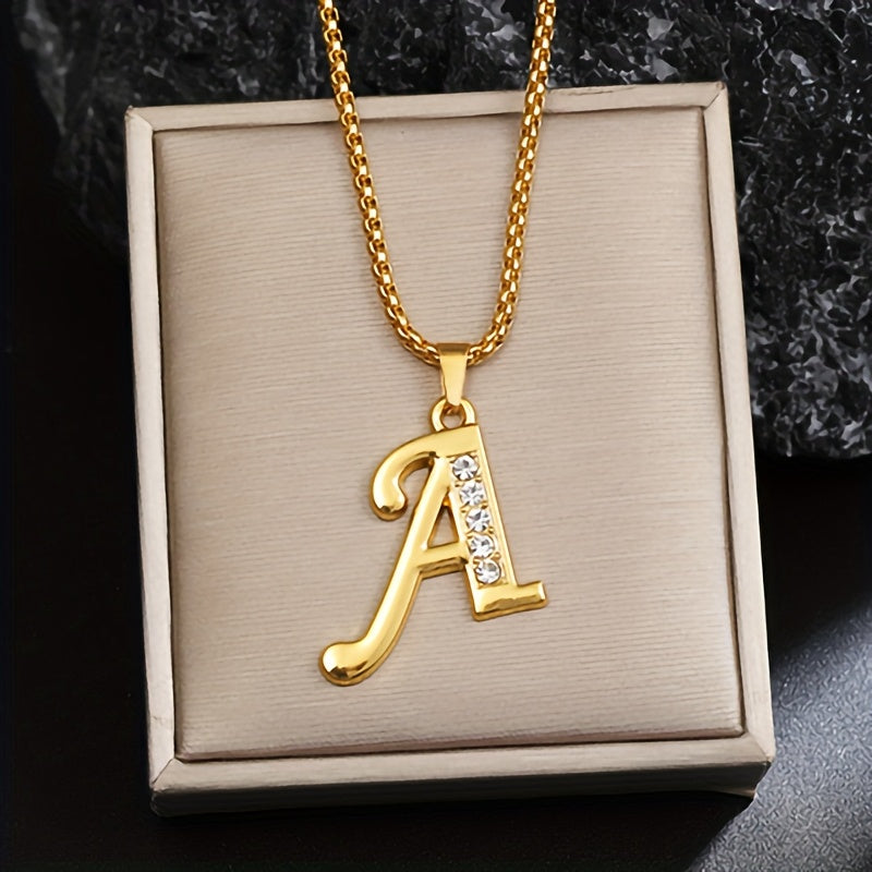 Crystal Accent Initial Necklace in Gold Tone