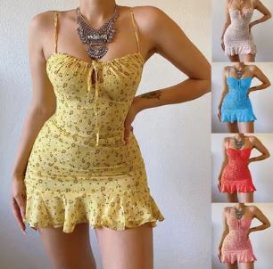Floral Camisole Summer Dress with Ruffle Trim