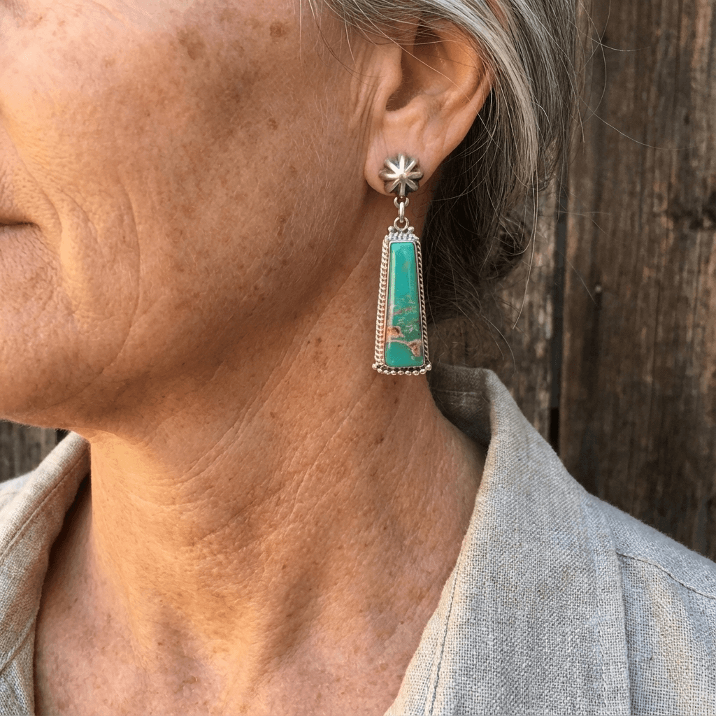 Geometric Turquoise Rectangle Drop Earrings