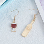 Asymmetric Wine Bottle and Glass Dangle Earrings