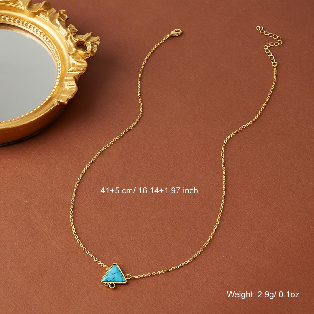 Geometric Turquoise Triangle Pendant Necklace