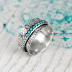 Hammered Silver-Plated Turquoise Spinner Ring