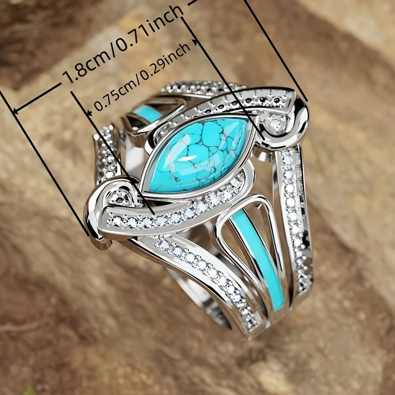 Bohemian White Gold-Plated Turquoise Ring