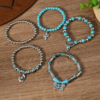 Turquoise Bead Bracelet Set with Charms