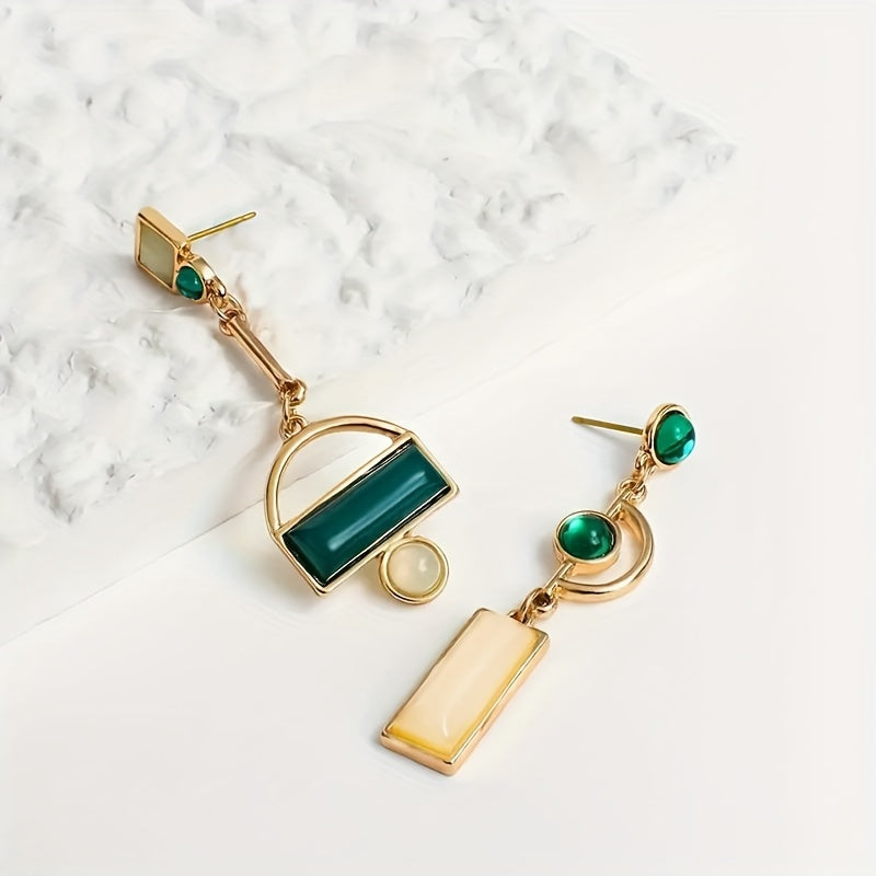 Bohemian Green and Ivory Gold-Plated Statement Earrings