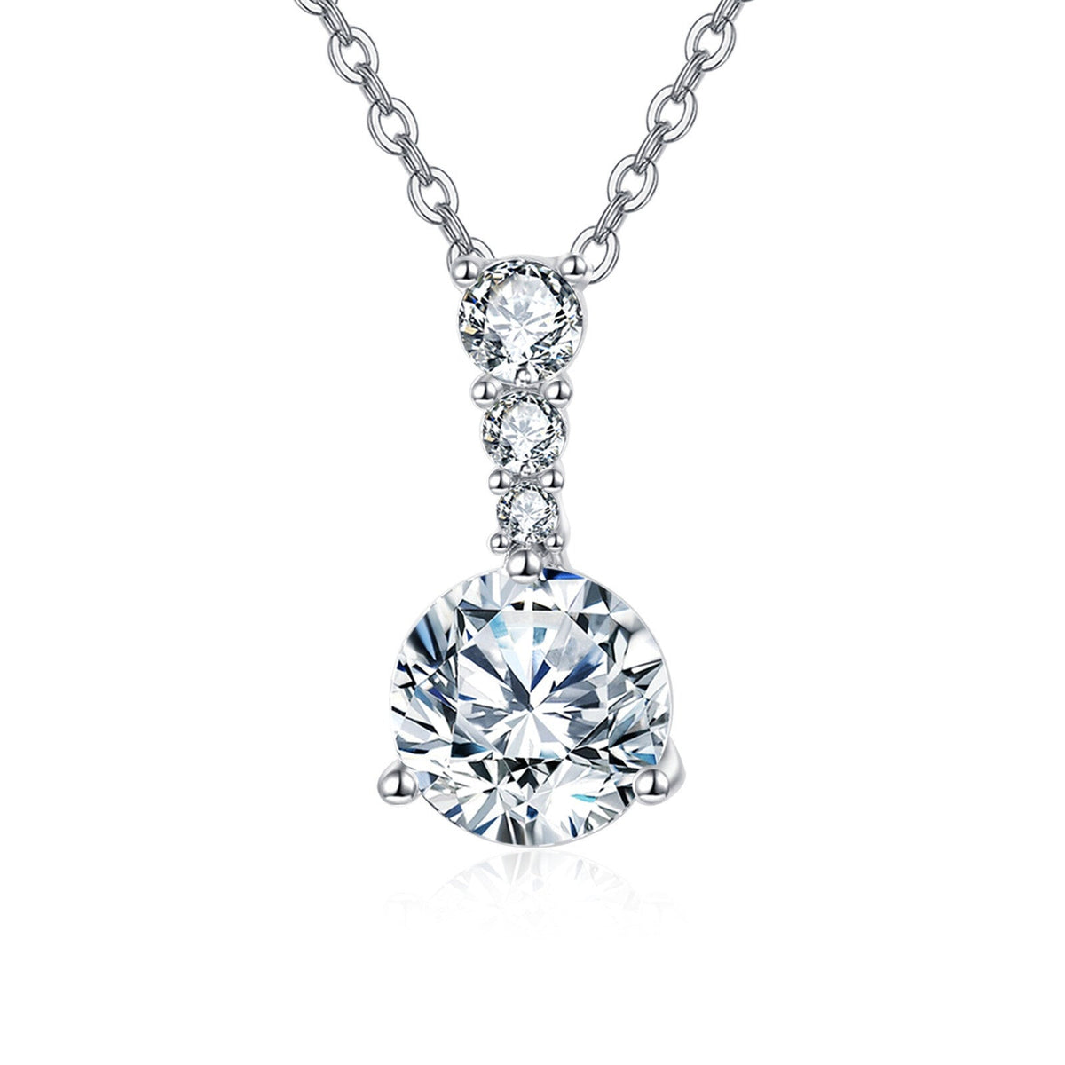 925 Sterling Silver Triple Moissanite Necklace with Graduated Stones