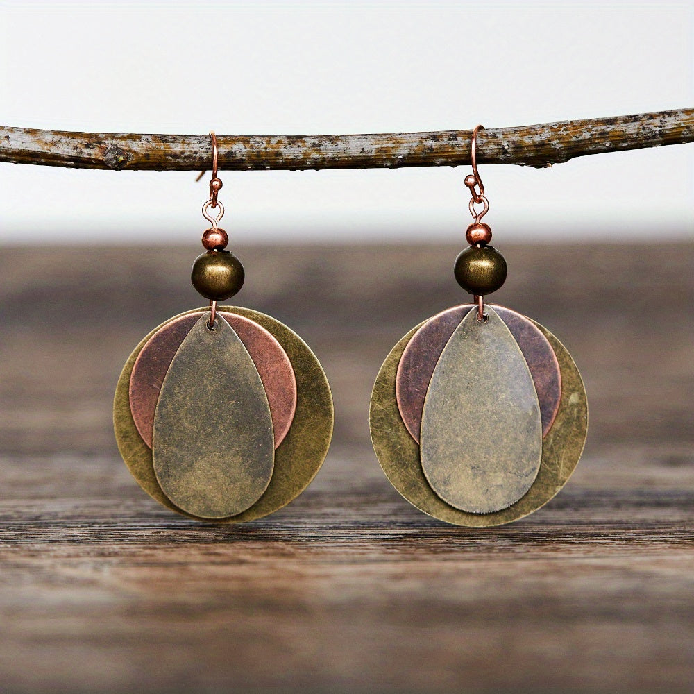 Bohemian Round Water Drop Copper-Tone Dangle Earrings