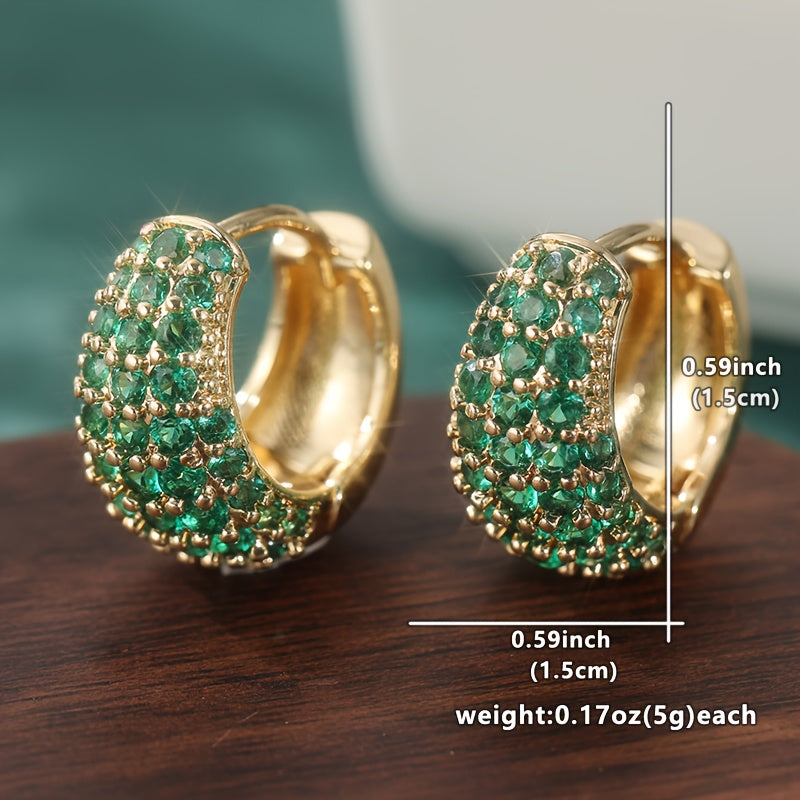 Vintage Green Zirconia Hoop Stud Clip Earrings