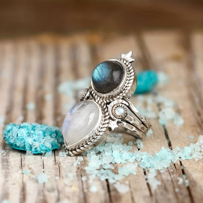 Moonstone-Look Ring with Fine Band