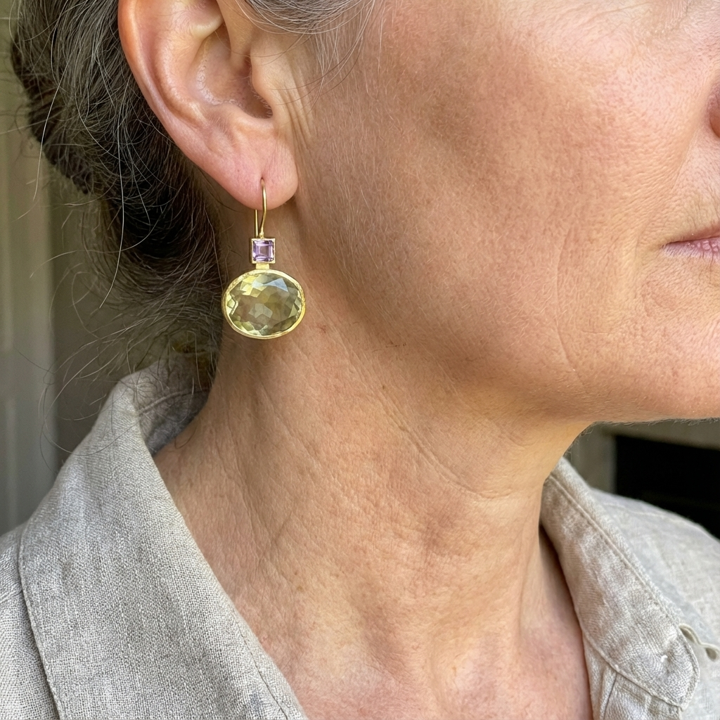Vintage-Style Green and Gold-Tone Earrings