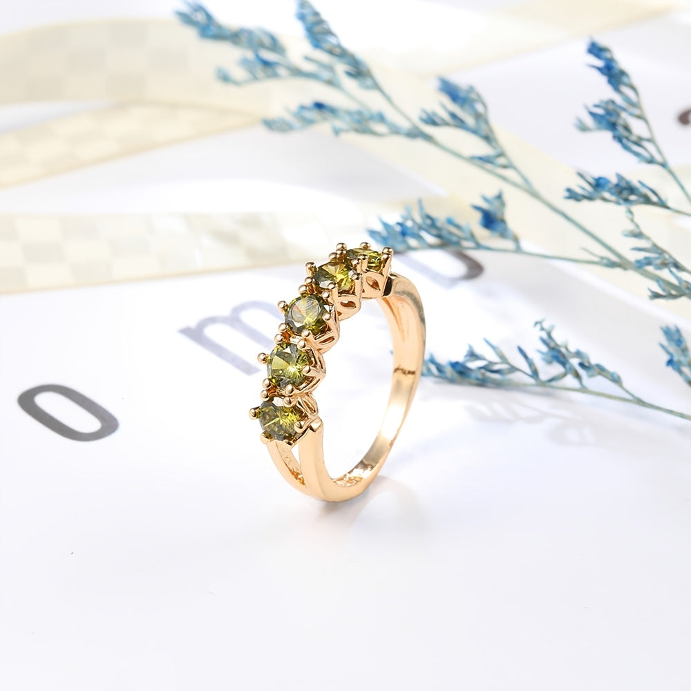 Vintage-Style Olive Green Cubic Zirconia Ring