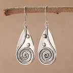 Vintage Spiral Teardrop Sun Silver-Plated Earrings