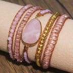 Wikkelarmband met rozenkwarts en grote roze steen