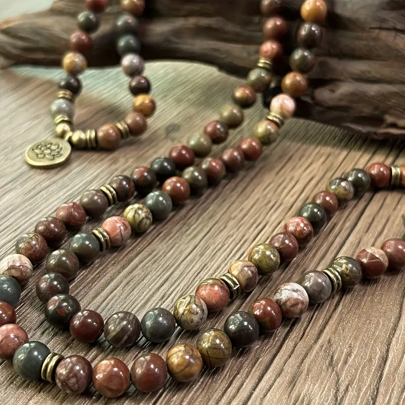 Lotus Charm Polychrome Jasper Multi-Layer Bracelet