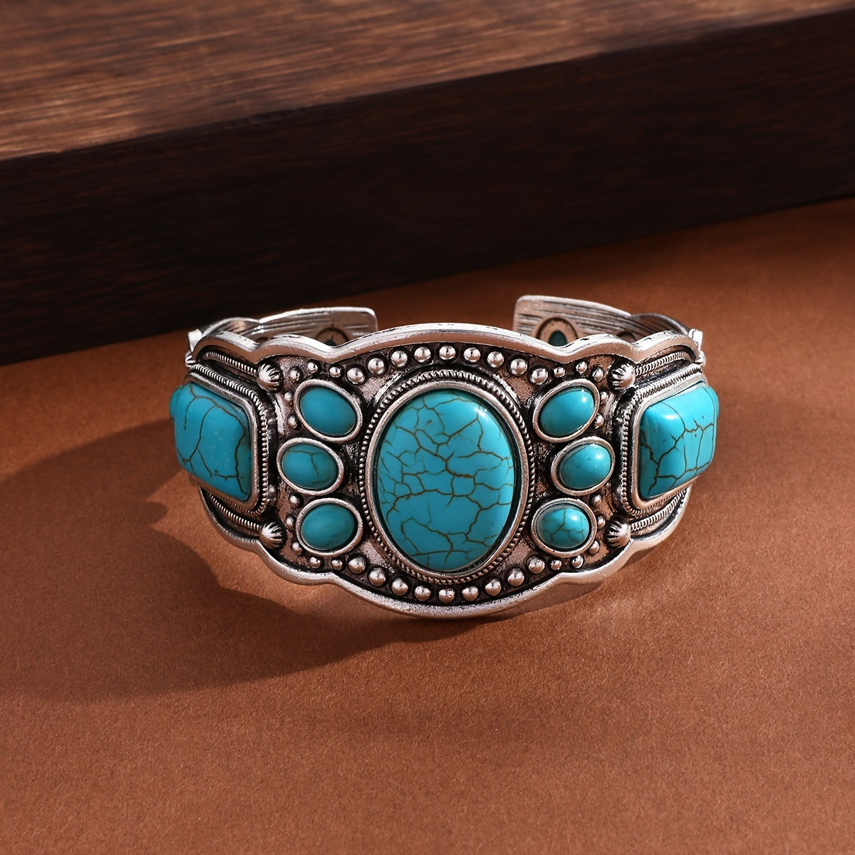 Vintage Ethnic Turquoise Open Cuff Bracelet