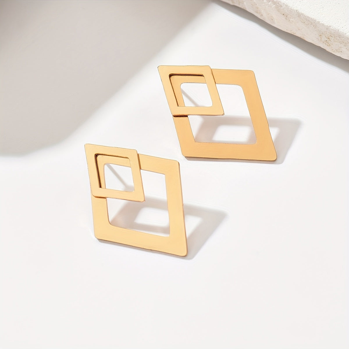 Double Rhombus Gold-Tone Statement Earrings