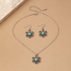 Vintage Boho Turquoise Flower Earrings and Necklace Set