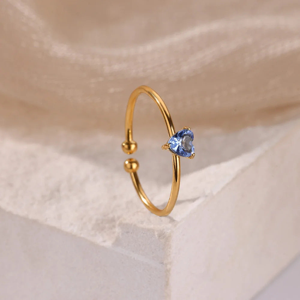 Adjustable 18K Gold-Plated Titanium Steel Birthstone Ring
