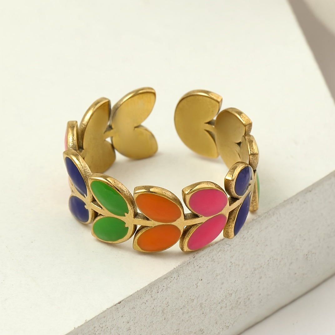 Boho Multicolour Leaf Band Ring